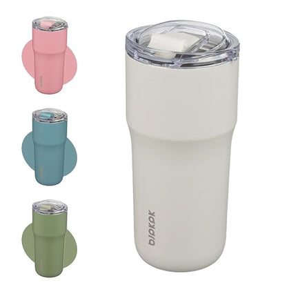 BJPKPK 20oz Spill Proof Coffee Tumbler, Insulated Stainless Steel Cup | Double Wall Vacuum, Leakproof Lid, Keeps Hot/Cold/Iced, BPA Free, Dishwasher Safe, Cupholder, Travel, White