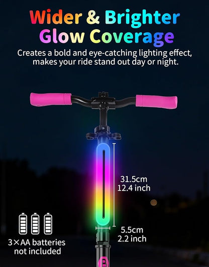 BELEEV LED Scooter Frame Light for Night Riding, 11 Flashing Effects, Battery Powered, Fits for Bicycles Electric Kick Scooters, Cool Bike Accessory for Adult, Kids & Teens, Ideal for Riding Camping