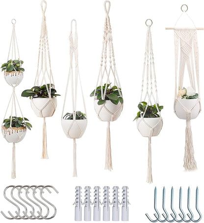 feedee Macrame Plant Hangers for Plants - 6 Pack Macromay Plant Hangers for Indoor Plant Hanger, Boho & Home Decor