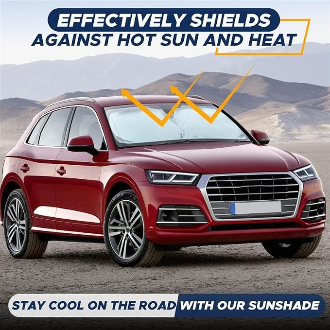 EcoNour Car Windshield Sunshade | Blocks 99% Heat & Keeps Interior Cool | Universal Fits Cars, SUVs, Trucks | Automotive Sun Screen, Visor & Car Accessories for Summer | Medium (64x32 Inches)
