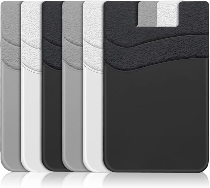 SHANSHUI Phone Wallet, 6 Pack Card Holder for Back of Phone Double Silicone Credit Business Card Sleeve Pocket Compatible for iPhone and Every Smartphones