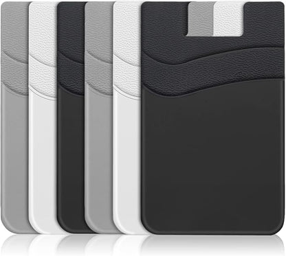 SHANSHUI Phone Wallet, 6 Pack Card Holder for Back of Phone Double Silicone Credit Business Card Sleeve Pocket Compatible for iPhone and Every Smartphones