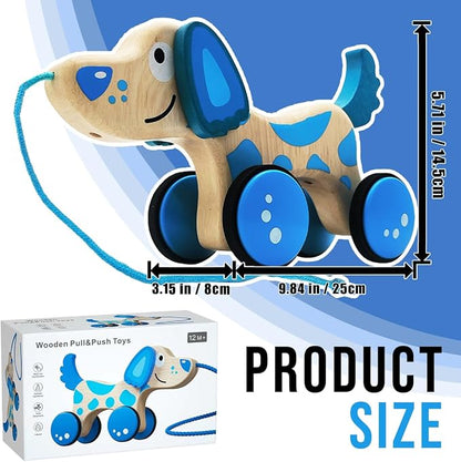 Wooden Pull Dog Toy Wooden Walk Pull Along Toy with String Toy Montessori Toddler Pull Toys for Walking Toddlers