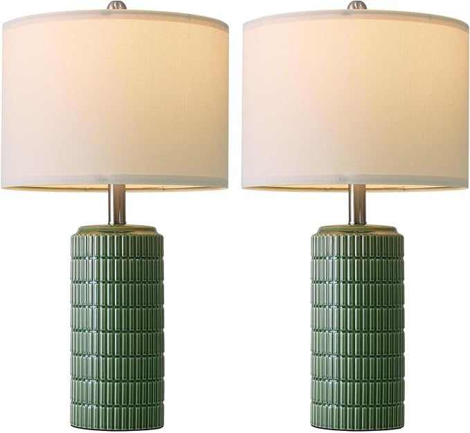 PoKat 23" Dark Green Ceramic Table Lamps Set of 2, Modern Table Lamps for Living Room, Farmhouse Lamps for Bedroom Night Stands, Traditional Nightstand Desk Decor Lamps