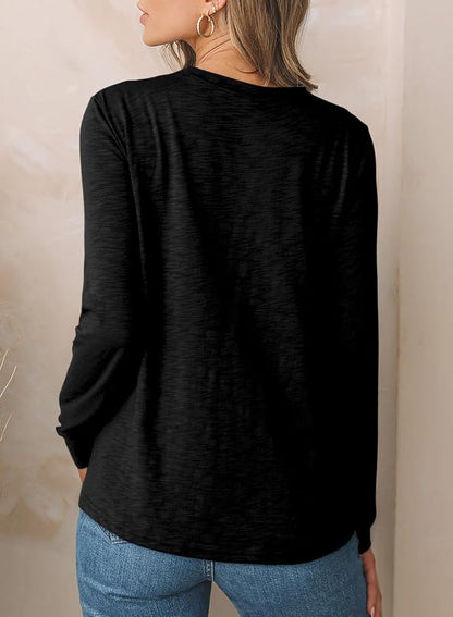 EVALESS Womens Crewneck Long Sleeve Tops Casual Polka Dots Tops Fall 2026 Tshirts Shirts