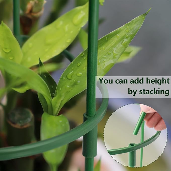 12Packs Plant Support Stake Half Round Plant Support, Stackable 3 Tier Garden Flower Support, Plant Stakes for Indoor Outdoor Plants for Tomato,Monstera, Peony, Hydrangea, Climbing Plants
