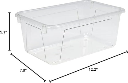 Storex Small Cubby Bins – Plastic Storage Containers for Classroom, 12.2 x 7.8 x 5.1 inches, Clear, 5-Pack (62464A05C)