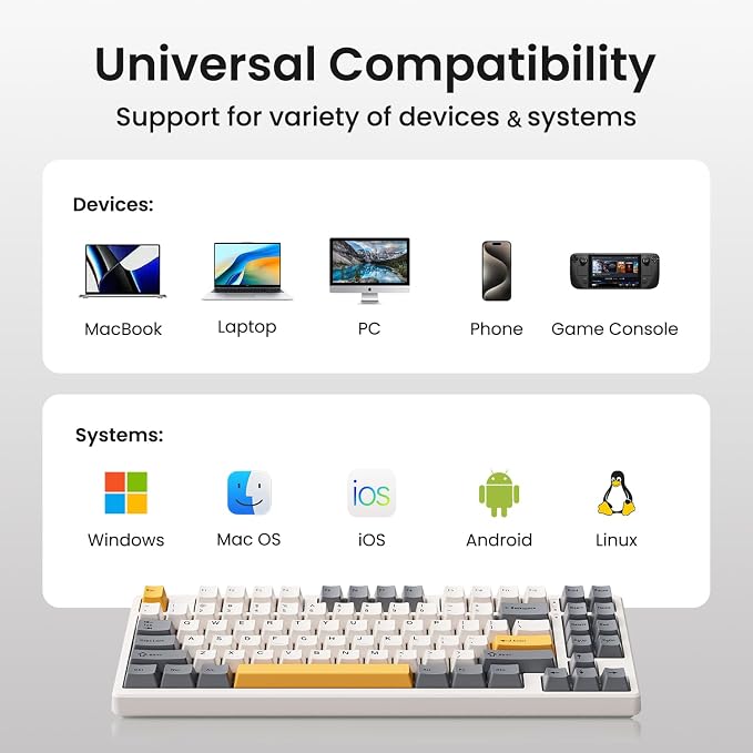 Kisnt KN85 Wireless Mechanical Keyboard, 75% Layout, Bluetooth/2.4GHz/USB-C, Custom RGB Backlit, Hot-Swappable Linear Switch, Creamy Sound for Gaming/Typing (Retro Beige)