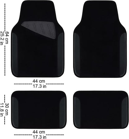 CAR PASS Leather Two Front Car Seat Cover; 4Pcs Waterproof Car Floor Mats & Steering Wheel Cover,Universal Fit Airbag Compatible Automotive Interior Covers (Combo Set, Black)