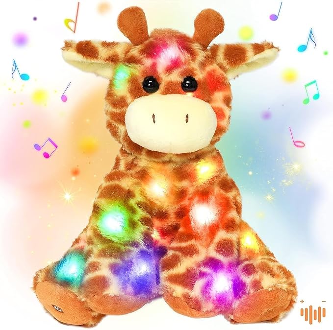 Hopearl LED Musical Stuffed Giraffe Lighting Up Singing Plush Toy Adjustable Volume Lullaby Animated Soothe Birthday Festival for Kids Toddlers Boys Girls, Orange, 11''
