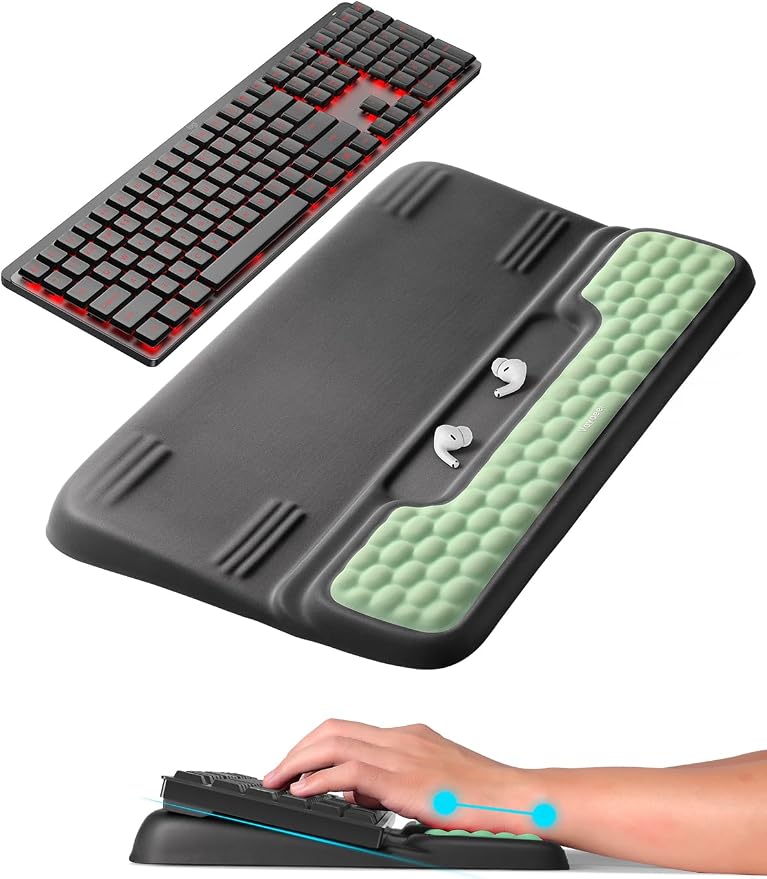 Vaydeer Keyboard Stand with Wrist Rest, Gaming Wrist Support Pad, Ergonomic Hand Rest Arm Soft Memory Foam for Palm Typing Comfort, Keyboard Riser Holder Lift Computer Desk Accessory Office Home-Green