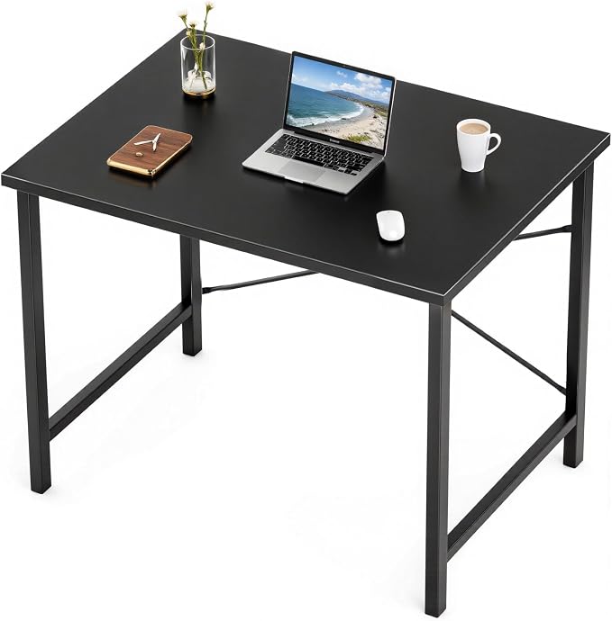 Sweetcrispy 32-Inch Small Computer Desk for Bedroom, Black | Gaming Writing Work and Study Desk for Home Office, Sturdy Metal Frame and Compact Modern Design with X-Shaped