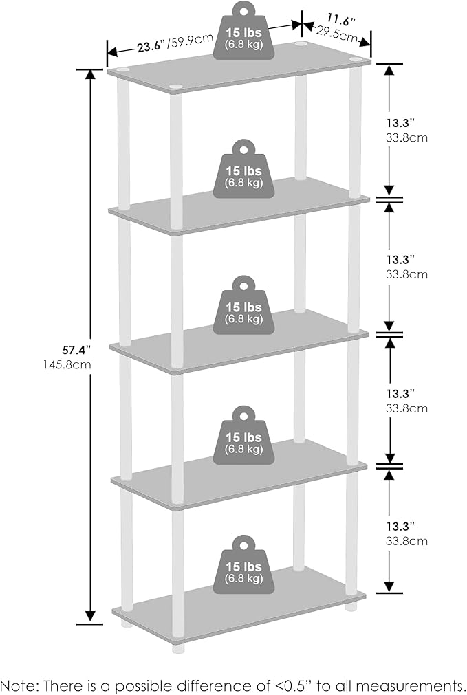 Furinno Turn-N-Tube 5-Tier Multipurpose Compact Display Rack, Shelving Unit, Bookcase, Columbia Walnut/Black