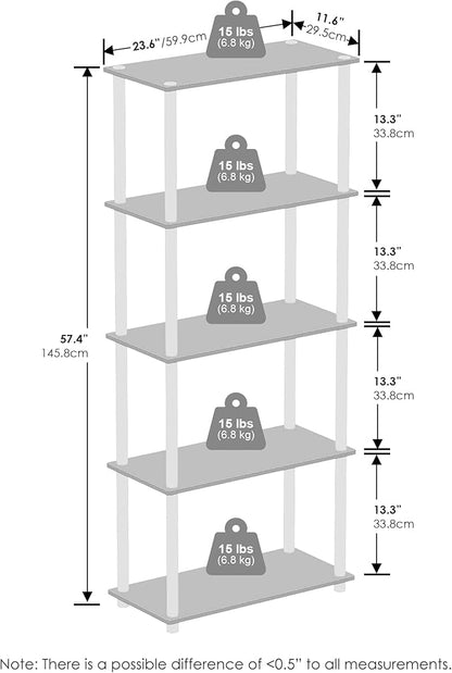 Furinno Turn-N-Tube 5-Tier Multipurpose Compact Display Rack, Shelving Unit, Bookcase, Columbia Walnut/Black
