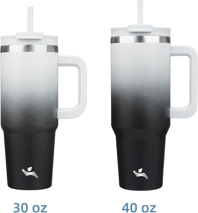 Konokyo 30 oz Insulated Tumbler Water Bottle with Handle, Straw Lid | BPA-free and dishwasher safe; made for gym, travel, coffee and gifting, 2 straws, cup holder friendly,Day Night
