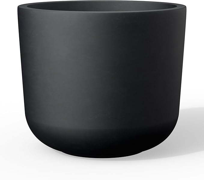 Kante Round Concrete Planter, 13.2 Inch Dia Classic Style Large Plant Pot with Drainage Hole for Indoor & Outdoor Plants, Ideal for Home, Patio, Garden, Black