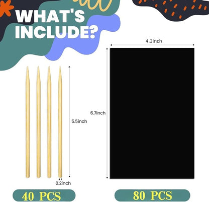 Cityrosy Rainbow Scratch Art Paper for Kids Crafts 80 Papers and 40 Stylus pens 3-12 Years Old Girls Boys
