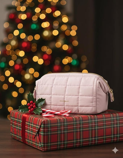 BAGSMART Makeup Bag Travel Toiletry Bag, Wide-open Zipper Pouch, Pink | Puffy Padded, Travel Essentials, Make Up Bag, For Women, Makeup Organizer, Toiletries Accessories Brushes