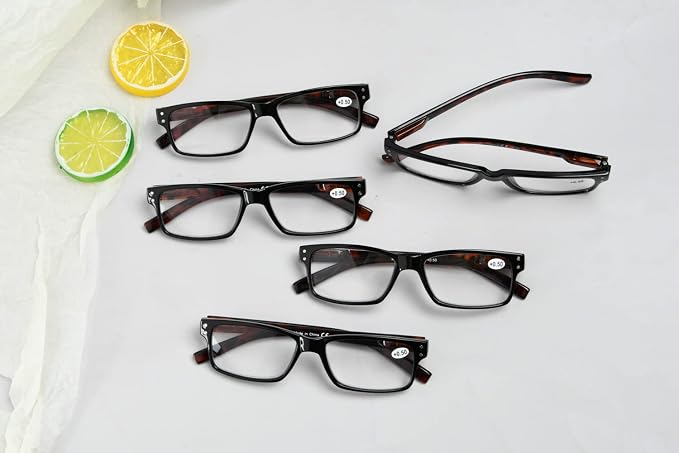 Eyekepper Vintage Reading Glasses for Men - 5 Pack Spring Hinges Classic Readers - Black Frame with Tortoie Arms +1.50