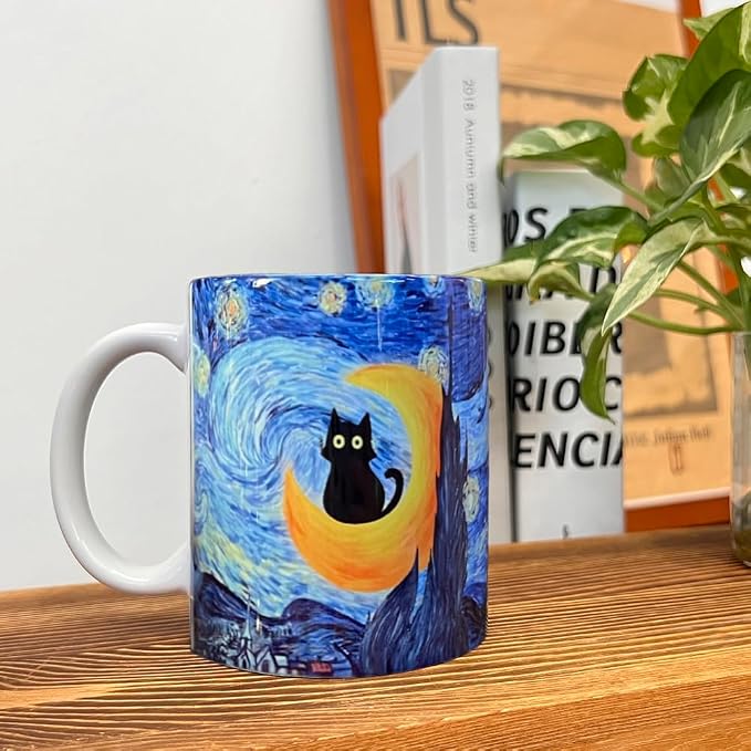 Graduation Gift for Her Bestie Sister Cat Lover, Famous Art Paintings Funny Cat Coffee Mug for Artist Art Lover Teacher, Famous Picture Classic Vincent Aesthetic Canvas Mug