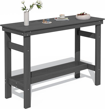 SERWALL 41" Outdoor Bar Table with 1.6" Umbrella Hole, HDPE Patio Bar Counter Height Table, All-Weather Rectangle Bar Table for Backyard, Garden, Poolside, Balcony - Grey