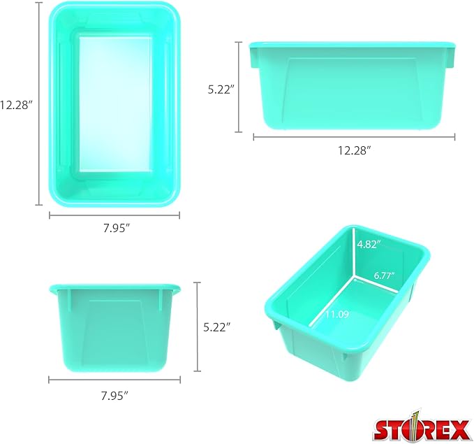 Storex Small Cubby Bins – Plastic Storage Containers for Classroom, 12.2 x 7.8 x 5.1 inches, Class Teal, 5-Pack (62420A05C)