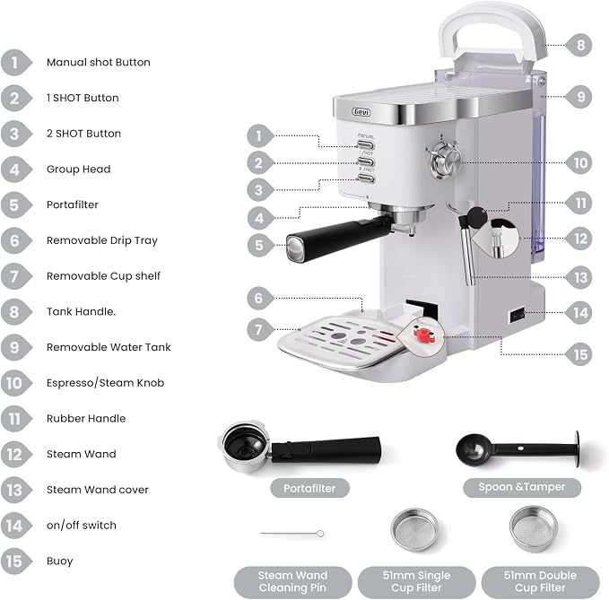 Gevi 20 Bar Compact Espresso Machine with Milk Frother for Latte&Cappuccino | Budget under$150; Removable Water Tank; Produce Good Crema; Include Necessary Accessories; Can Make Americanos; Easy to Clean