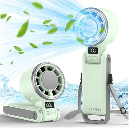 PlayHot Upgraded Portable Handheld Fan with 60°F Ice Cooling, Up tp 12Hrs Hand Held Portables Fans, 5 Speed 25550RPM Powerful Portable Fan Handheld, Hand/Neck/Desk Fan 3 IN 1(Green)