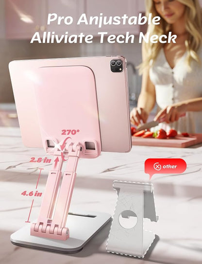 LISEN for iPad Stand Adjustable Tablet Holder Desk, iPad Accessories Pink | Foldable eBook Readers Desk Accessories Fits Kindle Stand 4-15.9"