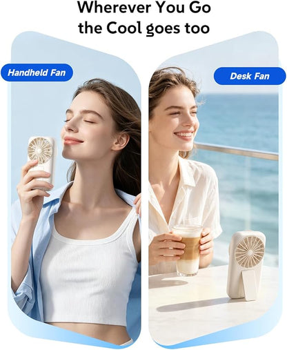 2-Pack Mini Handheld Fan with Stand, 5 Gear Wind & 1-100 Stepless Speed, Long Working Time, Rechargeable Portable Desktop Fan for Office, Home, Travel, Outdoor (Black+White)