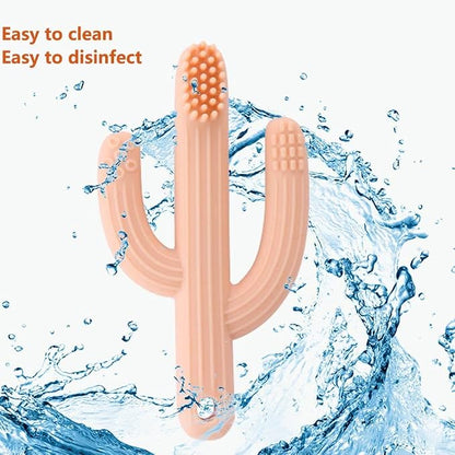 Cactus Teether, Baby Teething Toys for Babies, Self-Soothing Pain Relief Soft Baby Toothbrush for Babies, Toddlers, Infants, Boy and Girl, Natural Organic BPA Free(Peachy)