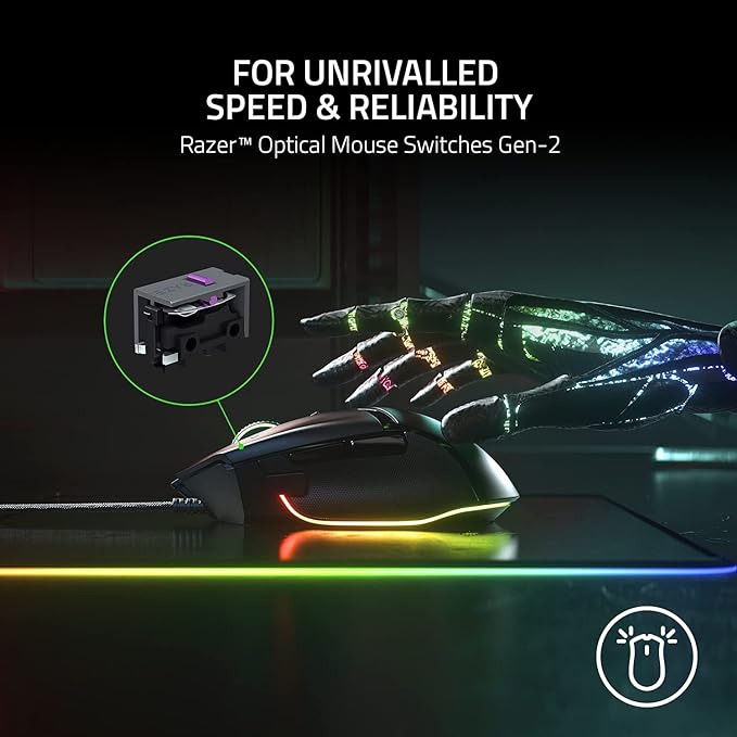 Razer Basilisk V3 Customizable RGB Wired Ergonomic Gaming Mouse, Black | Fastest Gaming Mouse Switch, Chroma RGB Lighting, 26K DPI Optical Sensor, 11 Programmable Buttons, HyperScroll Tilt Wheel