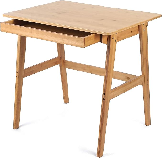 Nnewvante 31.5" Bamboo Writing Desk, Home Office Computer Desk with Drawer | Compact Modern Simple Style, Study Table with Storage for Small Spaces