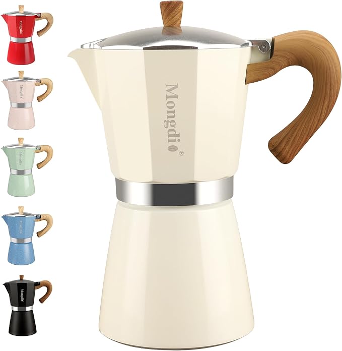 Mongdio Stovetop Espresso Maker Moka Pot, Cuban Coffee Maker Stove top coffee maker Moka Italian Espresso Greca Coffee Maker Brewer Percolator, 12 Espresso Cups, 20 oz - White