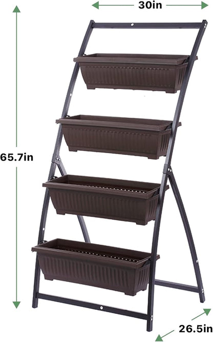KHOMO GEAR Vertical Garden Planter Balcony Garden Outdoor 4 Tier Raised Bed Box with Stacking Planters Indoor Patio Tower for Plants Vegetables Flowers & Herbs