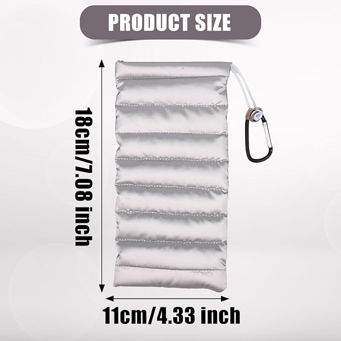 Lyreh Thermal Phone Pouch, Down Cotton Warm Phone Case Cover Bags Prevents Freezing & Overheating Protector Cellphone Pouch with Carabiner for Outdoor Camping Hiking Skiing (Silver)