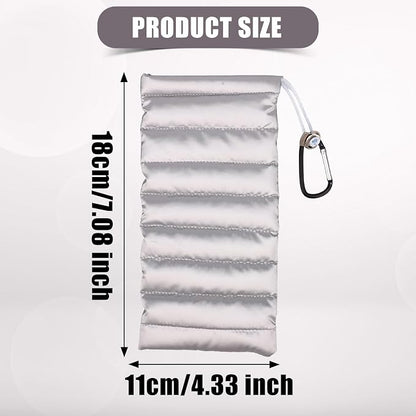 Lyreh Thermal Phone Pouch, Down Cotton Warm Phone Case Cover Bags Prevents Freezing & Overheating Protector Cellphone Pouch with Carabiner for Outdoor Camping Hiking Skiing (Silver)
