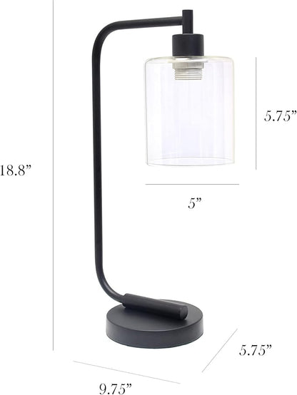 Simple Designs LD1036-BLK Bronson Antique Style Industrial Iron Lantern Desk Bedside Glass Shade Table Lamp, Black