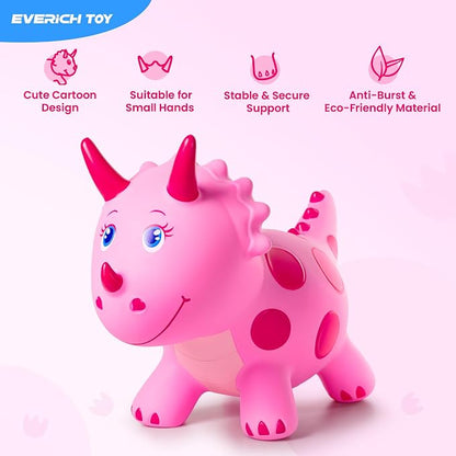 Dinosaur Bouncy Animal Toys, Pink Triceratops Bouncer, Ride on Bounce Hopper for Kids 2-5 Indoor Outdoor Activity Birthday for 18 Months 2 3 4 Years Old Boys