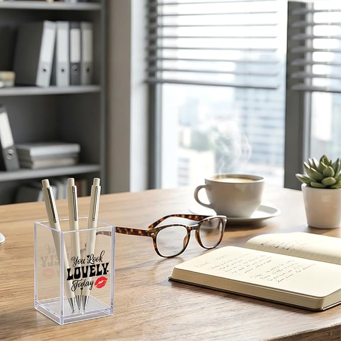 You Look Lovely Today Acrylic Makeup Brush Organizer Holder, Cute Lipstick Pen Pot, Positive Affirmation Gifts for Women Makeup Lover Friend Coworker Sister Mom, Makeup Vanity Desk Organizer