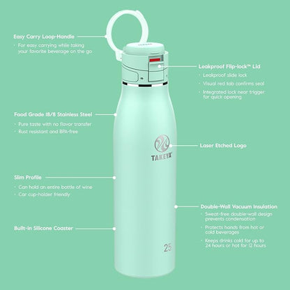 Takeya Traveler Stainless Steel Travel Coffee Mug with Flip-Lock Lid (25 oz, Arctic)- Leakproof Insulated Mug for Coffee & Tea