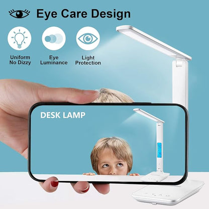 LAOPAO Desk Lamp with Wireless Charger: USB Charging Port, Table Lamp with Clock, Desk Lamps for Home Office College Dorm Room Essentials