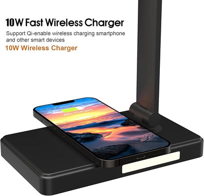 LED Desk Lamp with 10W Fast Wireless Charger, Dimmable Eye Caring Reading Desk Lamps for Office Home, Desk Light with 5 Lighting & 10 Brightness, Touch Control Table Lamp Dorm for Study Gifts BEYONDOP