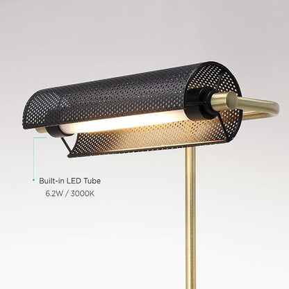 O’Bright LED Desk Lamp with USB Charging Port, Metal Lamp, Flexible Swivel Arms, Soft White LED Reading Light (3000K), Bedside Reading Lamp, Office Lamp, Table Lamp, ETL Listed (Piano Lamp - Black)