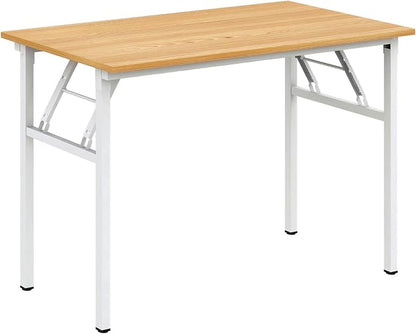 Need Office Computer Desk 39.3 Inch Sturdy Folding Laptop Table Teak | White Frame Writing Gaming Work Table/Foldable Home Office Desk/Sewing Table, No Assembly Required