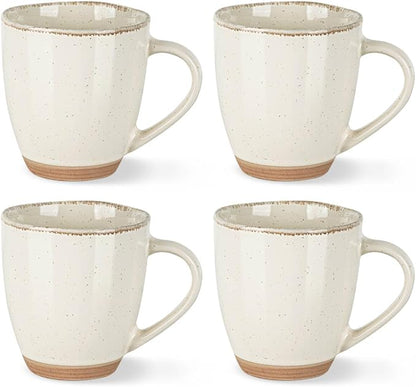 AmorArc 12oz Ceramic Coffee Mugs set of 4, Stylish Coffee Mugs with Rustic Terracotta Underside for Latte/Cappuccino/Milk/Cocoa, Dishwasher&Microwave Safe, Light Beige