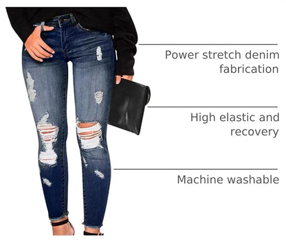 KUNMI Women's Skinny Ripped Trendy Jeans Distressed Stretchy Denim Pants
