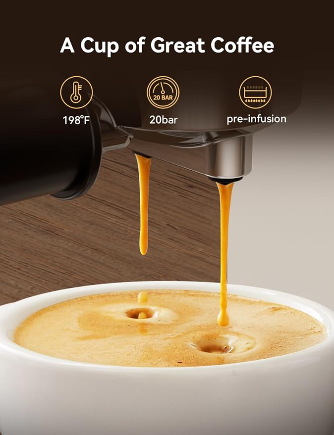 Neretva Espresso Machine 20 Bar Super Compact Espresso Coffee Machine-Beige | Professional Stainless Steel Espresso Maker with LED Display and Powerful Steam for Home Baristas to Make Latte, Cappuccino