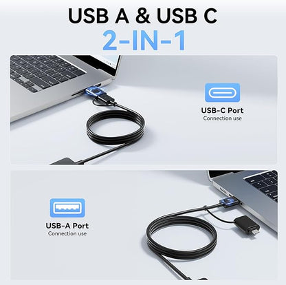 Aceele USB C/A Hub for Laptop, Ultra Slim USB Splitter 4 Port USB 3.0 Data Hub, Multi USB Port Expander with 4Ft Long Extension Cable for Desktop Mini PC,MacBook Air/Pro, iMac, PS5, Flash Drive