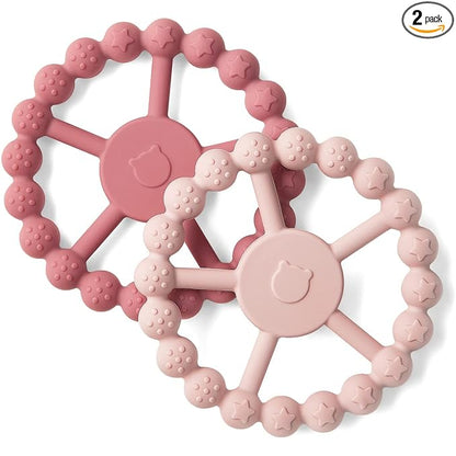 Samigo Ring Baby Teether Toys, Silicone Teething Ring Toys for Babies 0-6 6-12 Months, Baby Teethers 0-3 Months, Infant Teething Relief, Baby Girl Essentials - 2 Pack
